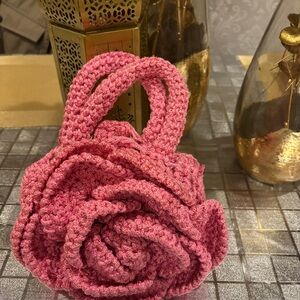 Elegant Pink Crochet Rose Mini Bag